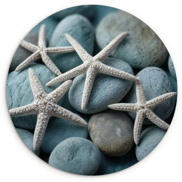 Zeesterren - Stenen - Wit Wandcirkel kunststof plaat 5mm dik klein -3d