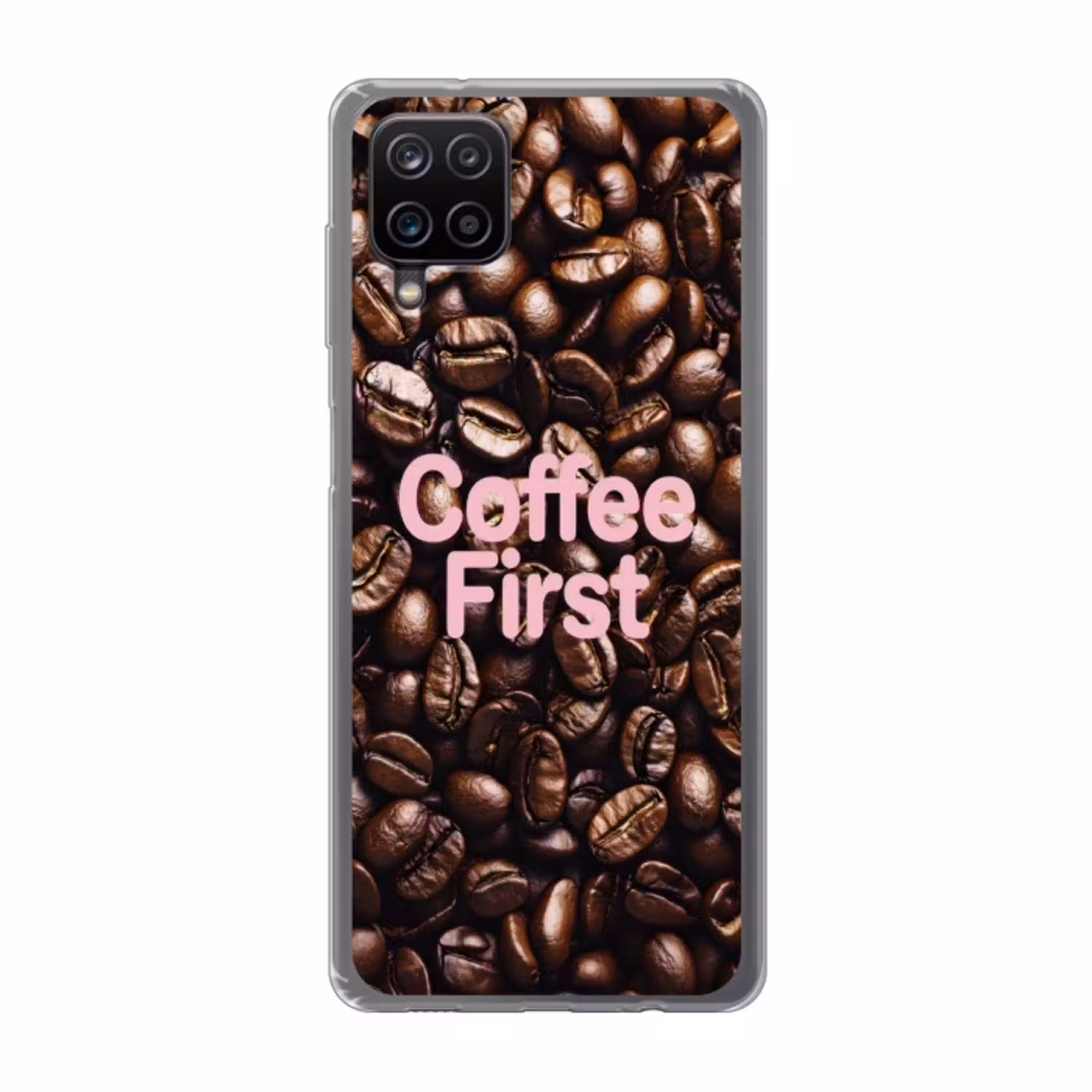 Coffee First - Koffiebonen - Roze Telefoonhoesje Samsung Galaxy A12 klein -3d