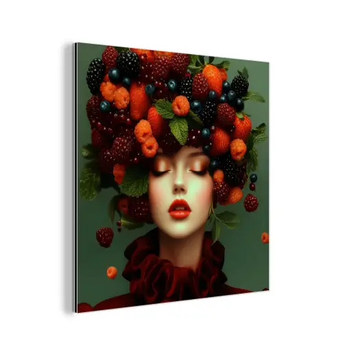 Vrouw - Aardbeien - Frambozen - Bramen - Bessen aluminium wit klein -3d