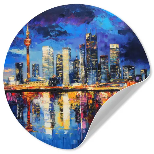 Skyline Toronto - Modern - Stadslicht - Blauw Wandcirkel behangsticker klein -3d