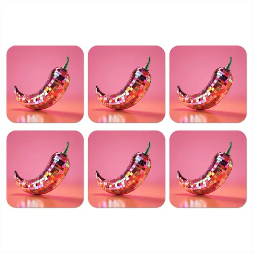 Peper - Disco - Rood - Glitter onderzetter kurk middel -3d