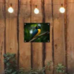 Vogel - Tak - Geel - Bladeren tuinposter los doek klein -sfeer1