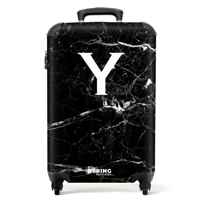 Letter Y - Marmer - Zwart - Marmerlook NBS - Handbagage koffer - Kinderen Unisex middel -productfoto_recht