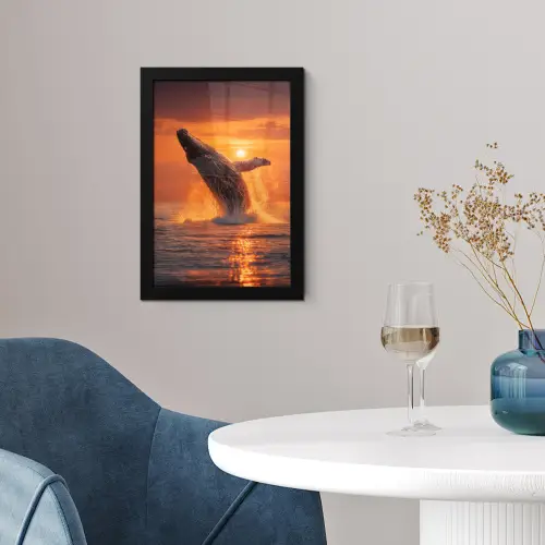 Walvis - Zon - Zee fotolijst zwart zonder passe partout klein -sfeer4
