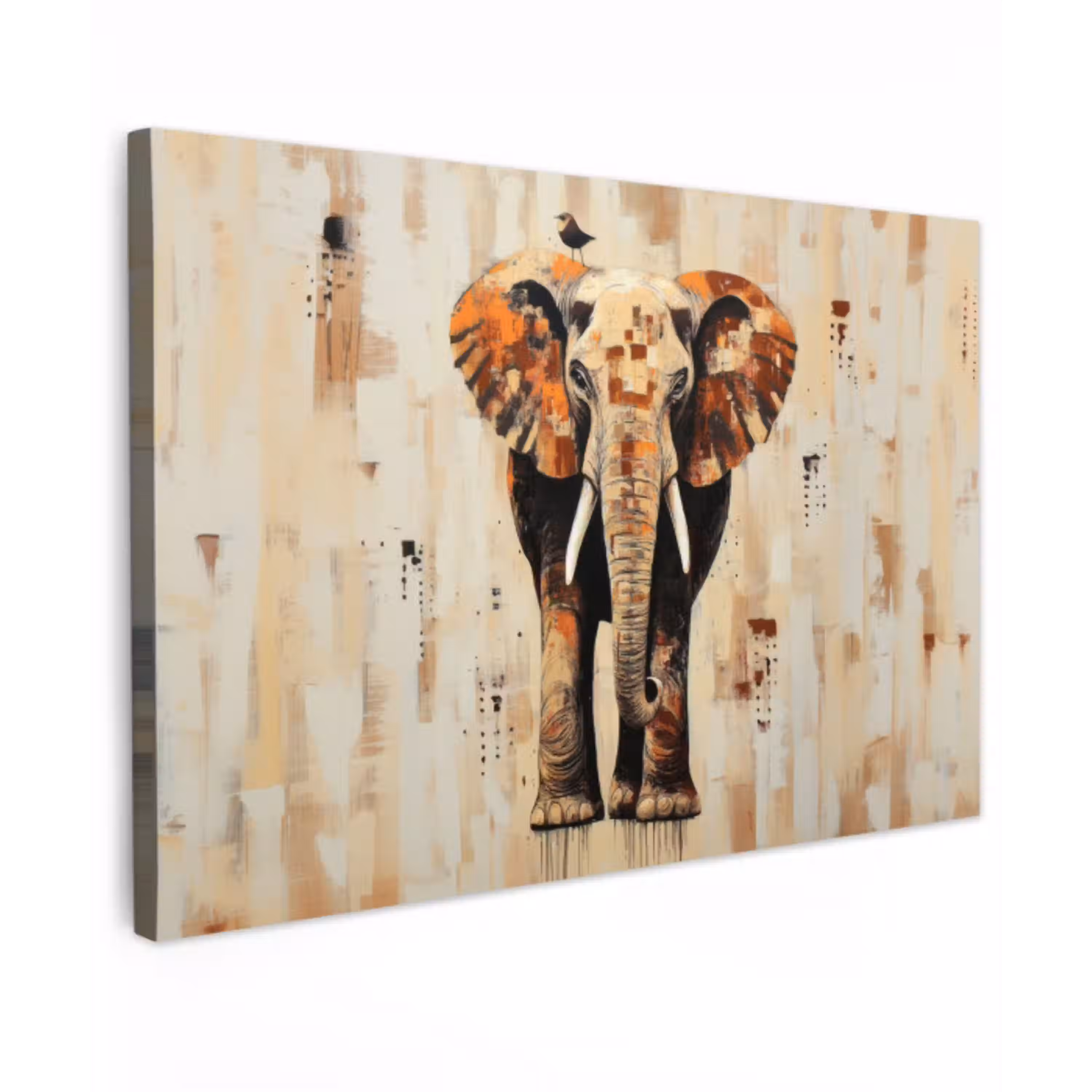 Olifant - Slurf - Mozaïek - Abstract canvas 2cm klein -z3d