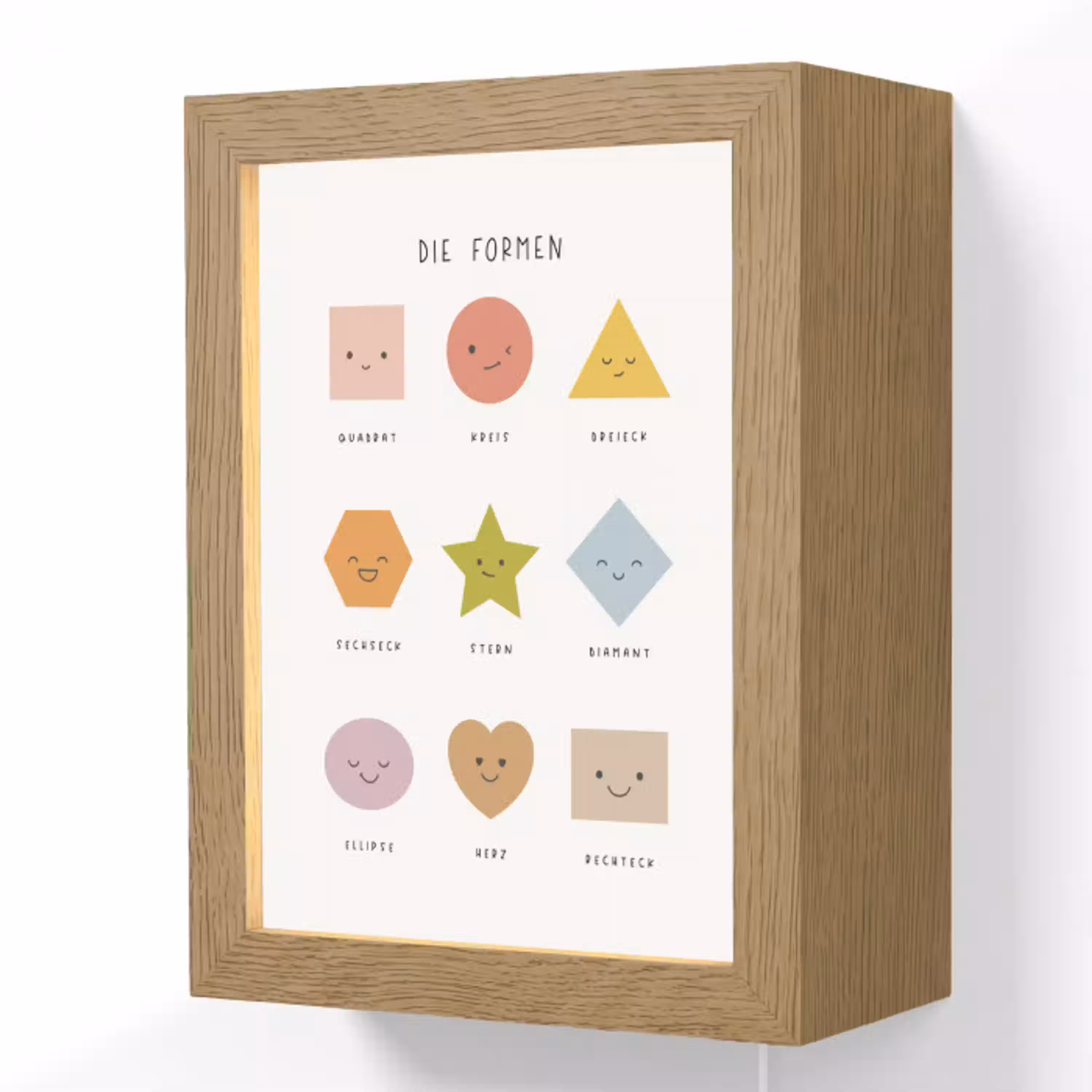 Educatief - Vormen leren - Wit - Geometrische vormen Light Box met kabel (Wandlamp kind) klein -3d