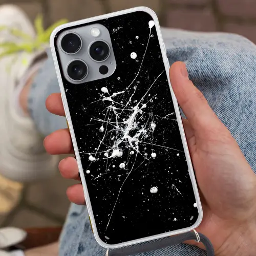 Verfspatten - Wit - Abstract - Explosie Hoesje iPhone 16 Pro Max met koord klein -sfeer3