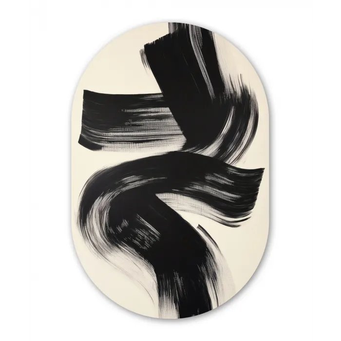 Strepen - Zwart - Abstract Wandcirkel Ovaal Glas middel -3d