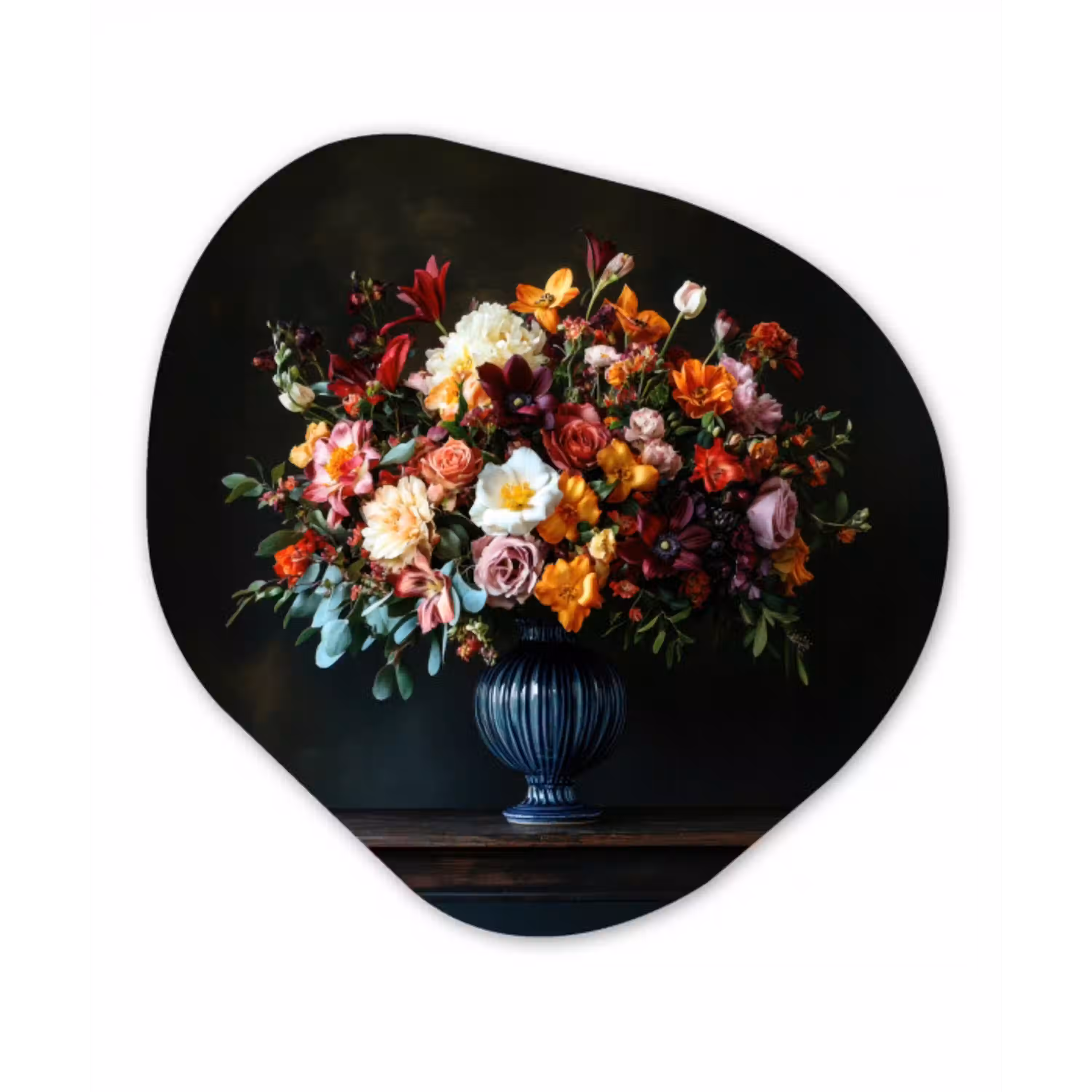 Groot - Bloemen - Vaas - Boeket Wandcirkel Organisch Aluminium middel -3d