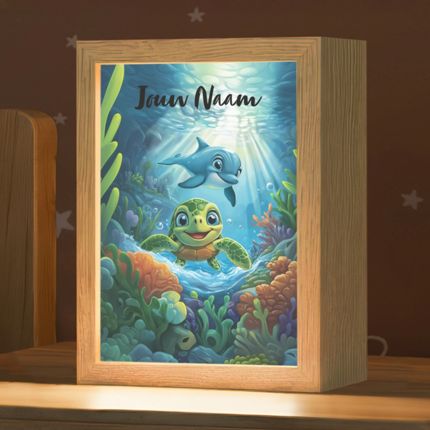 Schildpad - Dolfijn - Oceaan Light Box met kabel (Kinderlampje) klein -zzz_3d_website