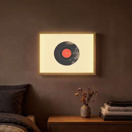 Illustratie - Vinylplaat - Beige - Vintage Light Box met batterij (Wandlamp) middel -sfeer4