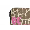 Tekst - Be cool or leave - Roze - Giraffenprint laptophoes neopreen klein -detail