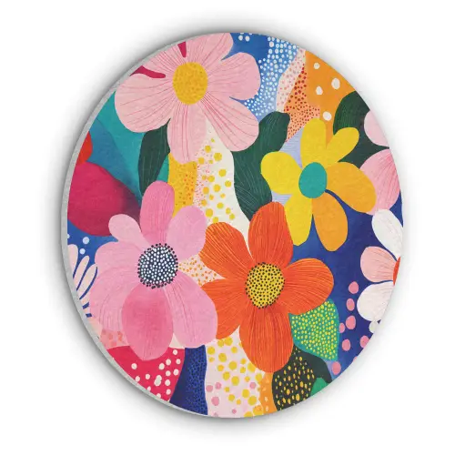 Bloemen - Kleurrijk - Stippen Akoestische PET Vilt - Rond klein -3d