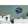 Bloemen - Patroon - Blauw - Contrast Wandcirkel aluminium klein -slaapkamer