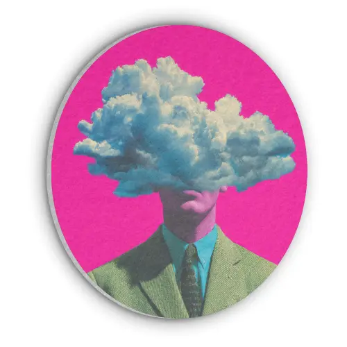 Man - Pak - Wolk - Roze Akoestische PET Vilt - Rond klein -3d