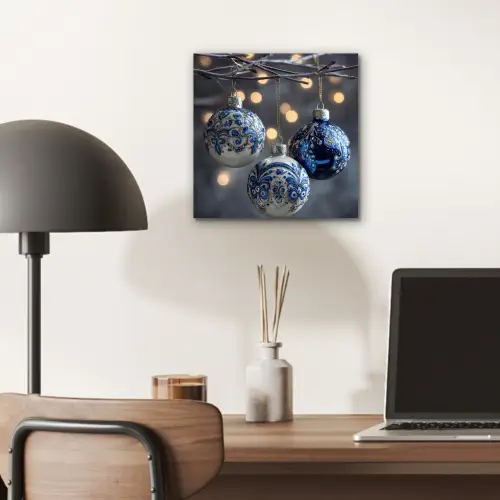 Kerstbal - Versierd - Blauw aluminium wit klein -sfeer5