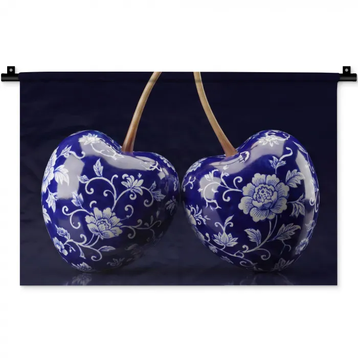 Porselein- Kersen - Delfts - Blauw Wandkleed katoen klein -zz3d