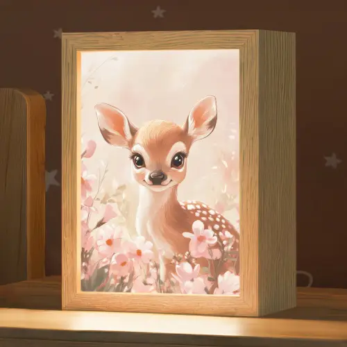 Hertje - Illustratie - Bloemen - Roze Light Box met kabel klein -zzz_3d_website