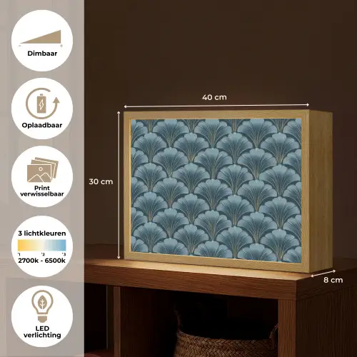 Patroon - Ginkgoblad - Blauw Light Box met batterij (Wandlamp) middel 907 -USP_websiteoverzichtNL