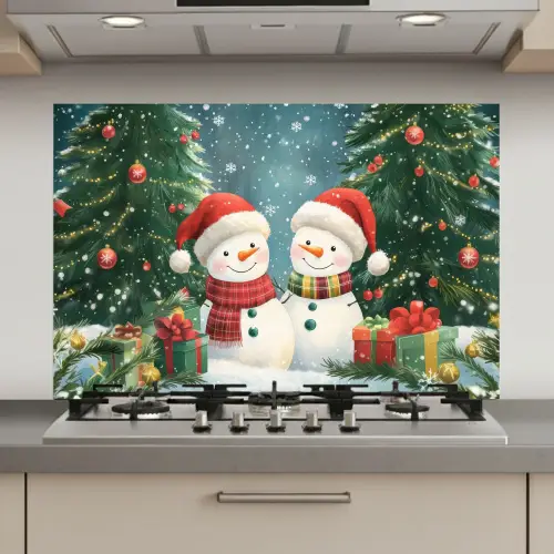 Sneeuwpop - Kerstsneeuw - Groen - Rood keuken achterwand spatscherm klein -3d_website