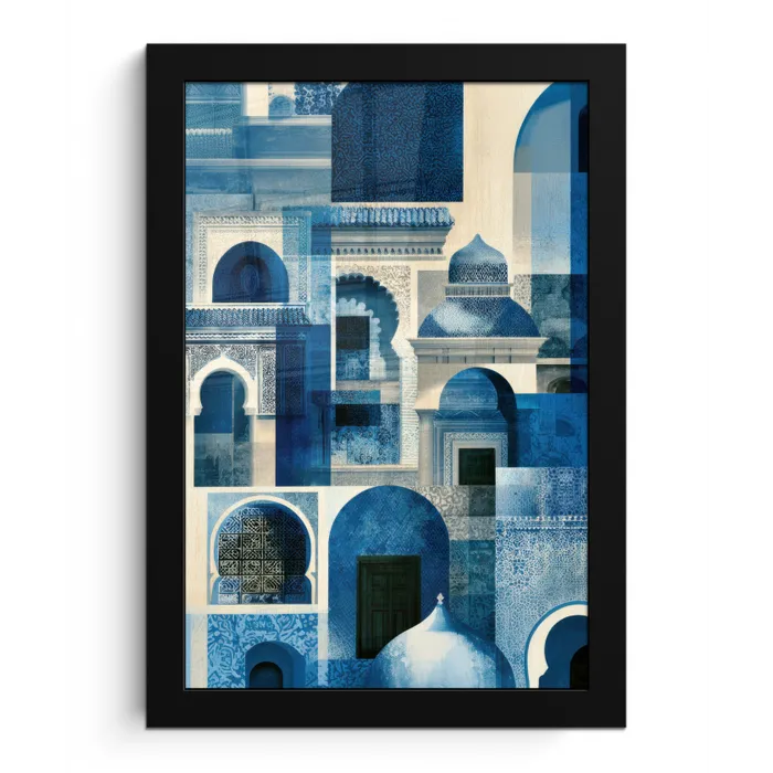 Grafisch - Abstract - Blauw - Wit fotolijst zwart zonder passe partout klein -3d