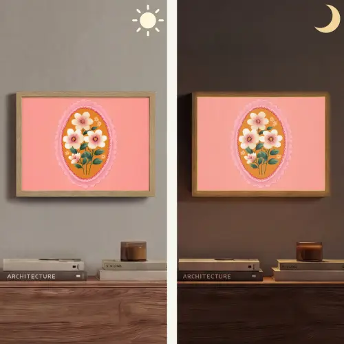 Illustratie - Bloemen - Rand - Roze Light Box met batterij (Wandlamp) middel -sfeer3
