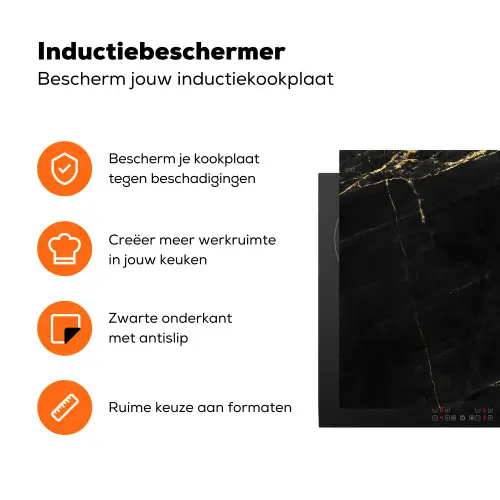 Marmer - Zwart - Goud - Chic - Marmerlook - Design Inductie beschermer vinyl 3mm klein -zzzzzzz-td-ups