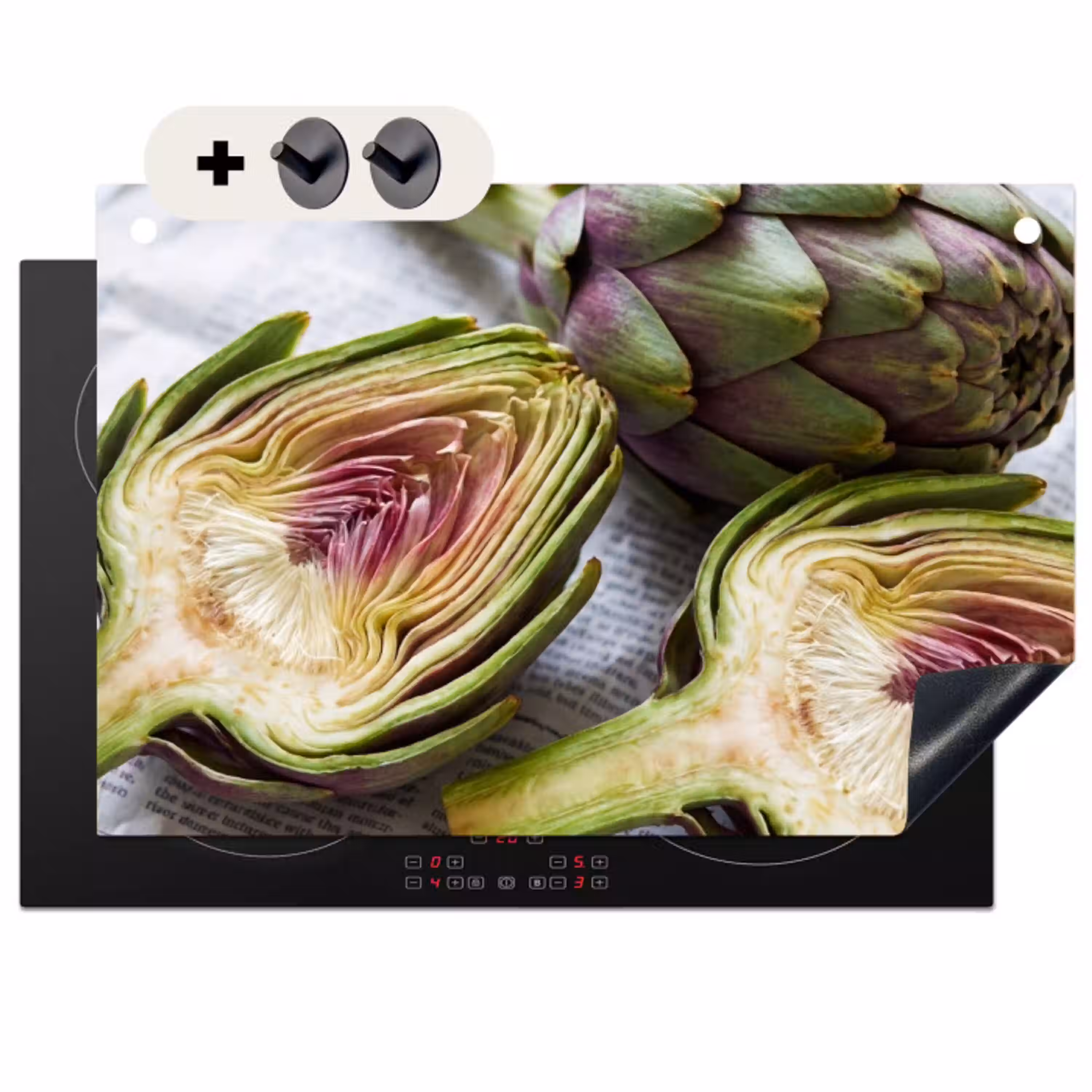 Artisjok - Doorgesneden - Eten Inductie beschemer met haakjes klein -3d