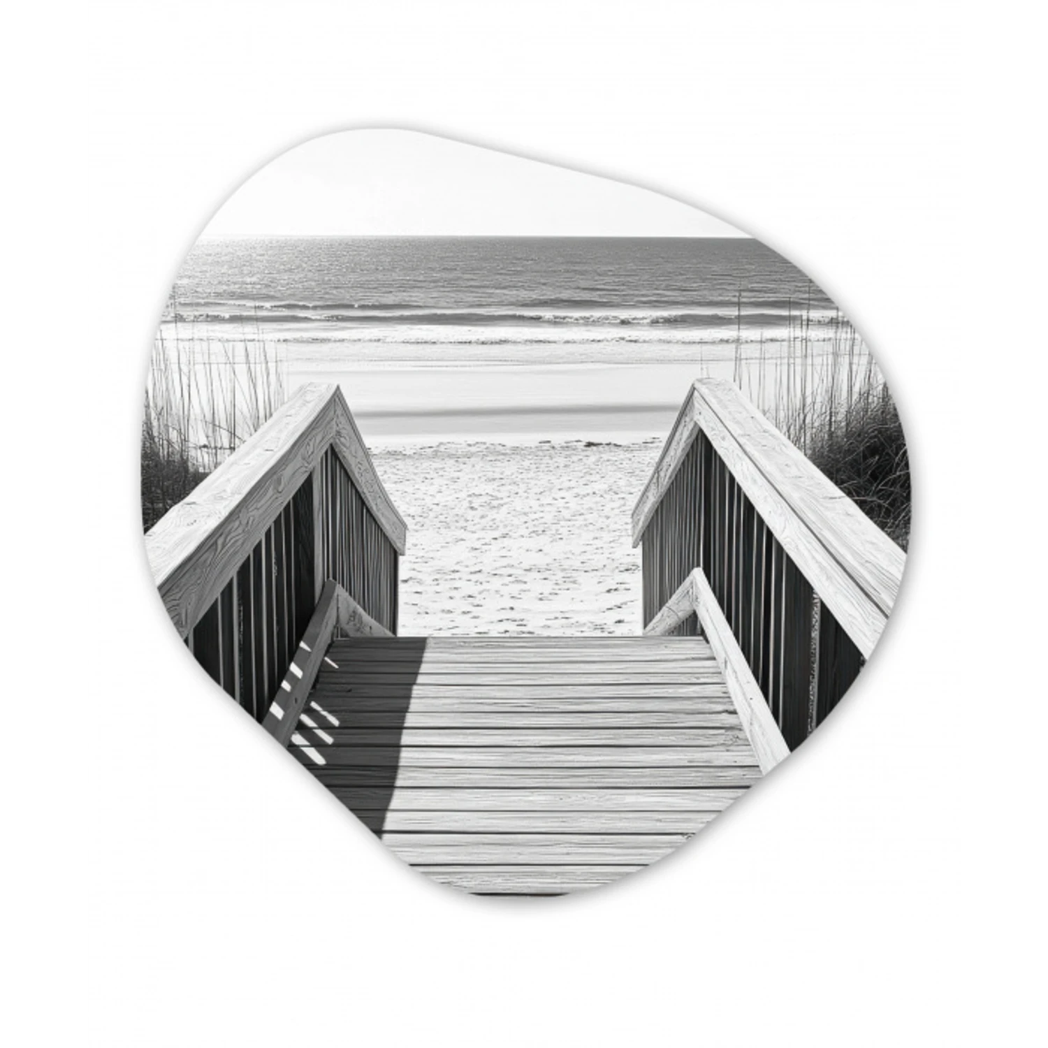 Loopbrug - Hout - Strand - Zee Wandcirkel Organisch Aluminium middel -3d