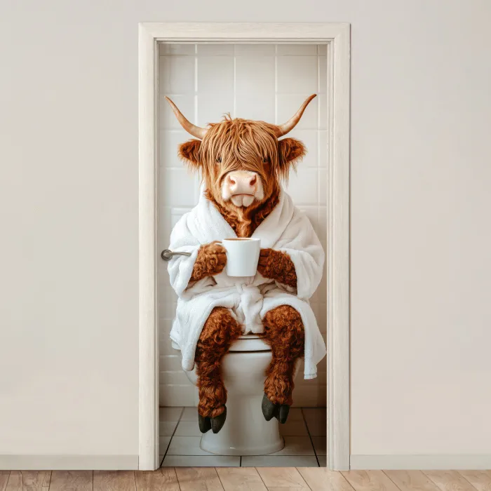 Schotse Hooglander - WC - Badjas - Modern - Dieren deurposter klein -3d_beige
