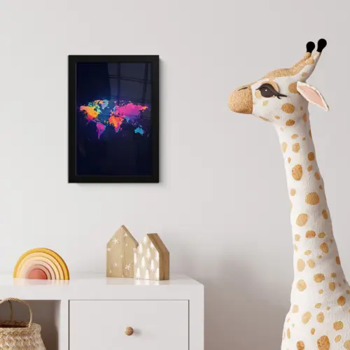 Wereldkaart - Kleurrijk - Graffiti fotolijst zwart zonder passe partout klein -usfeer4_kinderkamer