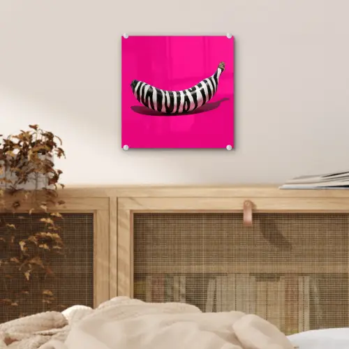 Banaan - Zebraprint - Roze plexiglas 5mm klein -sfeer4