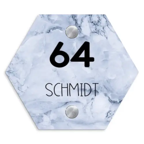 Blauw marmer - Modern Naambord Hexagon klein -3d