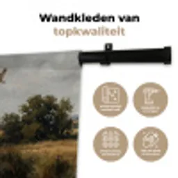 Eenden - Rivier - Landschap - Vlucht - Nostalgisch Wandkleed katoen klein -sfeer2