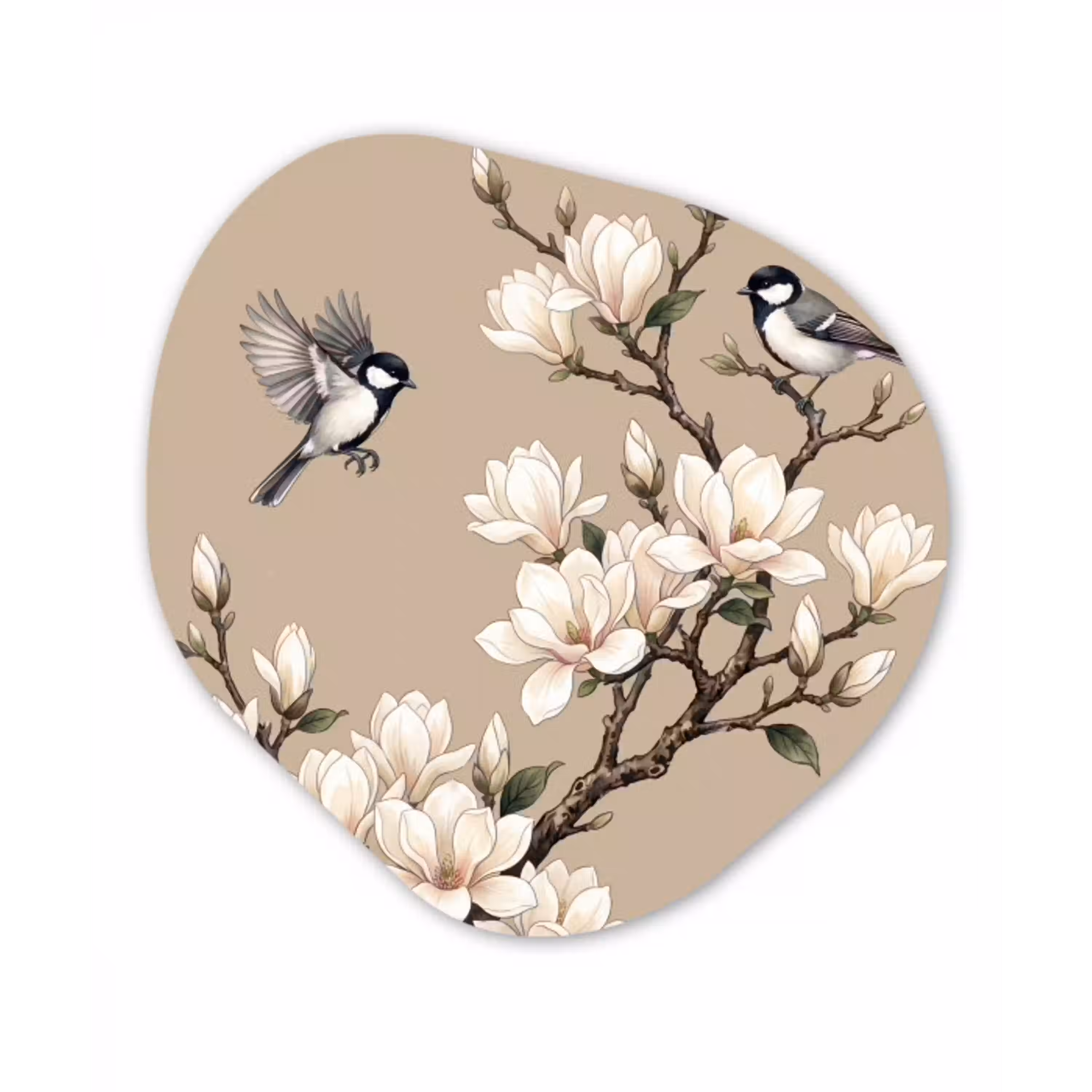 Oosters - Vogels - Beige Wandcirkel Organisch Aluminium middel -3d