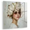 Schilderij - Vrouw - Zonnebril - Bloemenkrans plexiglas 5mm klein -zzzproduct_nieuw