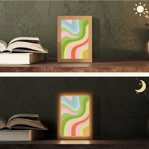 Lijnen - Pasteltinten - Golvend Light Box met kabel (Tafellamp) klein -sfeer3