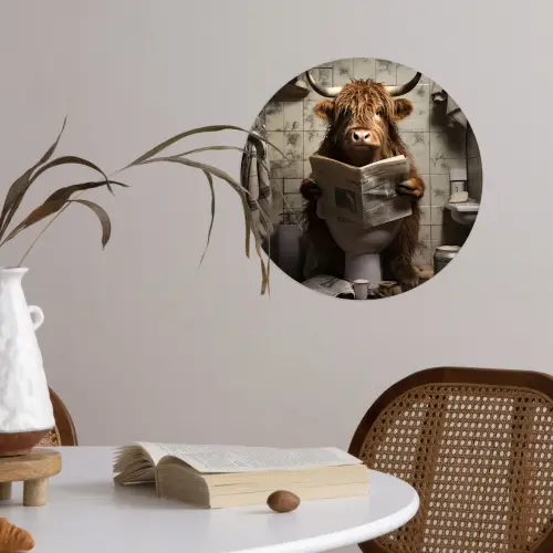 Schotse hooglander - Toilet - Krant - Badkamer Wandcirkel behangsticker klein -sfeer3