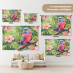 Papagaai - Hibiscusbloemen - Kleurrijk Wandkleed katoen klein -tsfeer8_DE