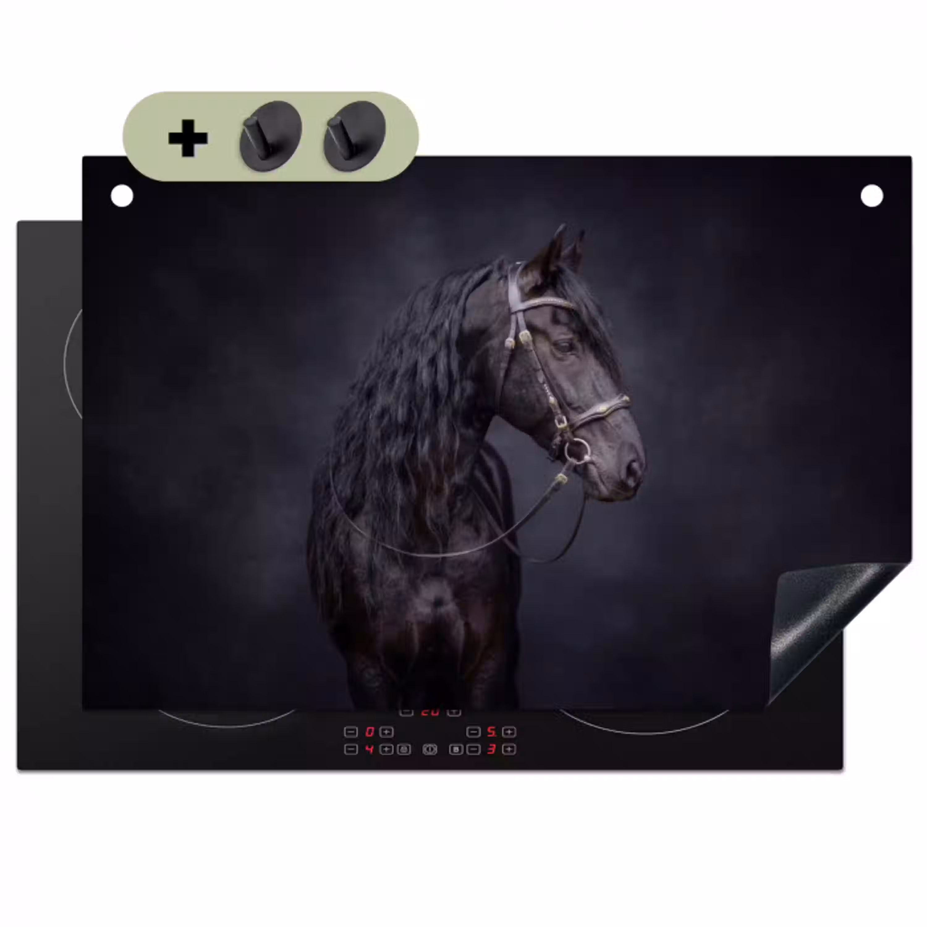 Portret - Paard - Donker Inductie beschemer met haakjes klein -3d