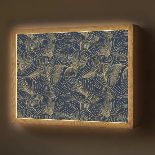 Abstract - Lijnen - Blauw - Goud Light Box met batterij (Wandlamp) middel 907 -z3d_website