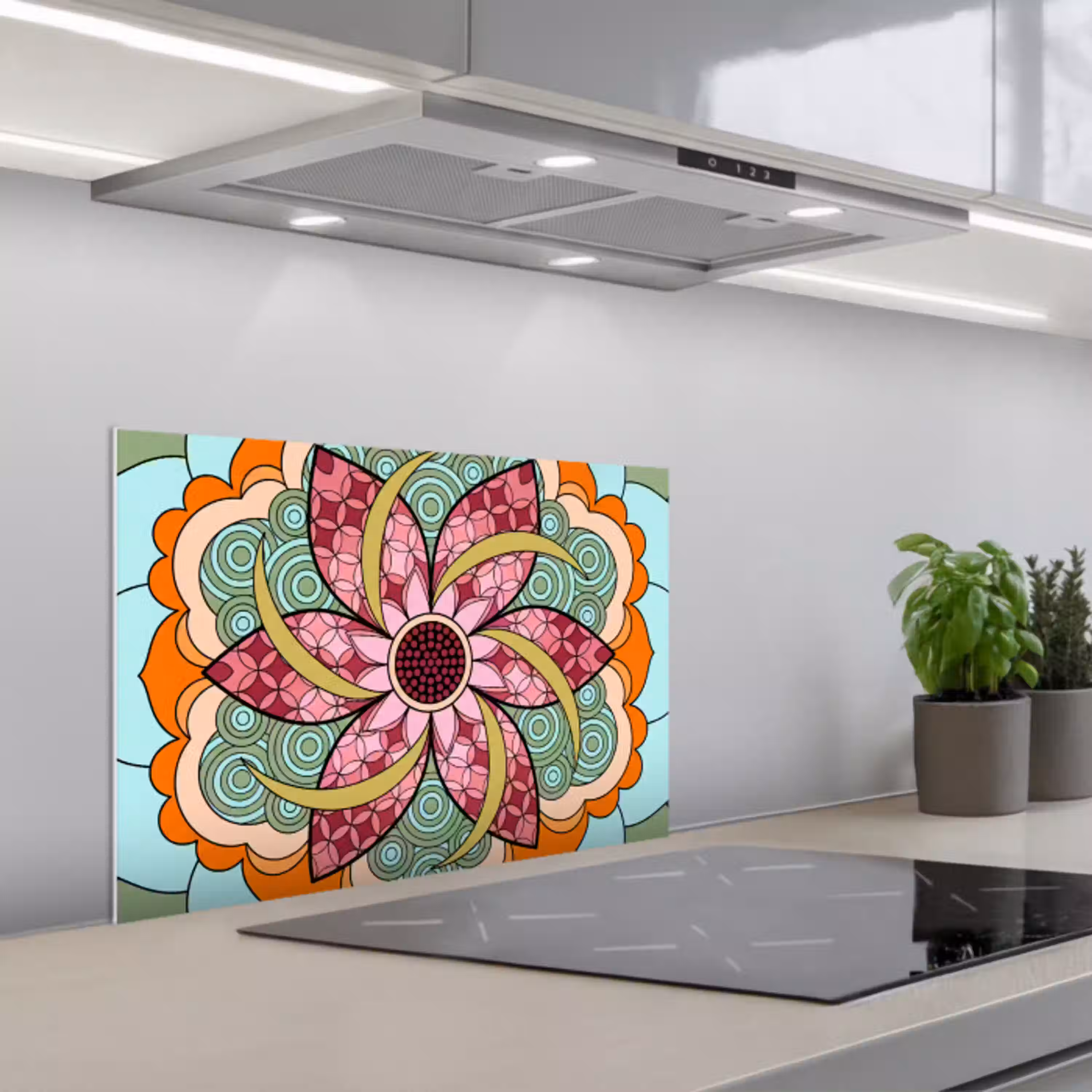 Mandala - Geometrisch - Kunst - Decoratief - Kleurrijk keuken achterwand spatscherm klein -3d_schuin
