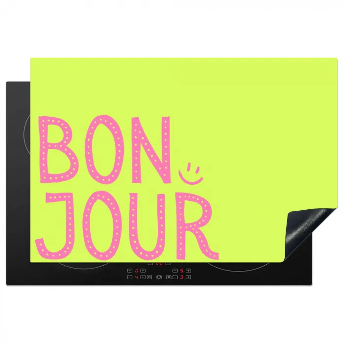 Groen - Smiley - Bonjour - Roze Inductie beschermer vinyl 3mm klein -3d