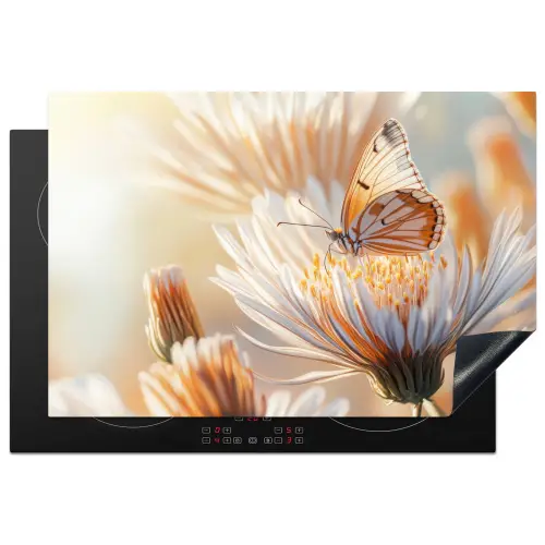 Vlinder - Bloem - Oranje Inductie beschermer vinyl 3mm klein -3d