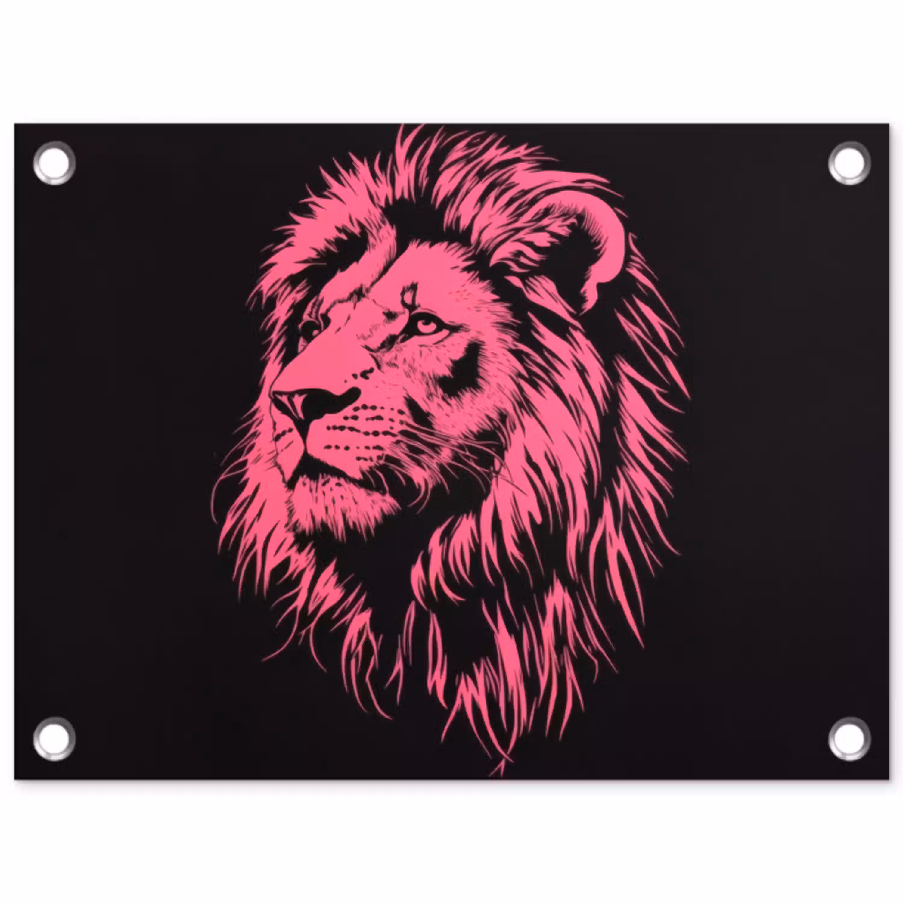 Leeuw - Zwart - Roze - Neon tuinposter los doek klein -3d