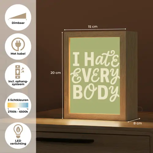 I hate everybody - Groen - Retro Light Box met kabel (Tafellamp) klein -USP_NL