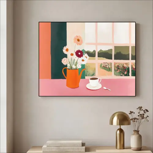 Bloemen - Koffie - Raam Textielframe zwart klein -sfeer2