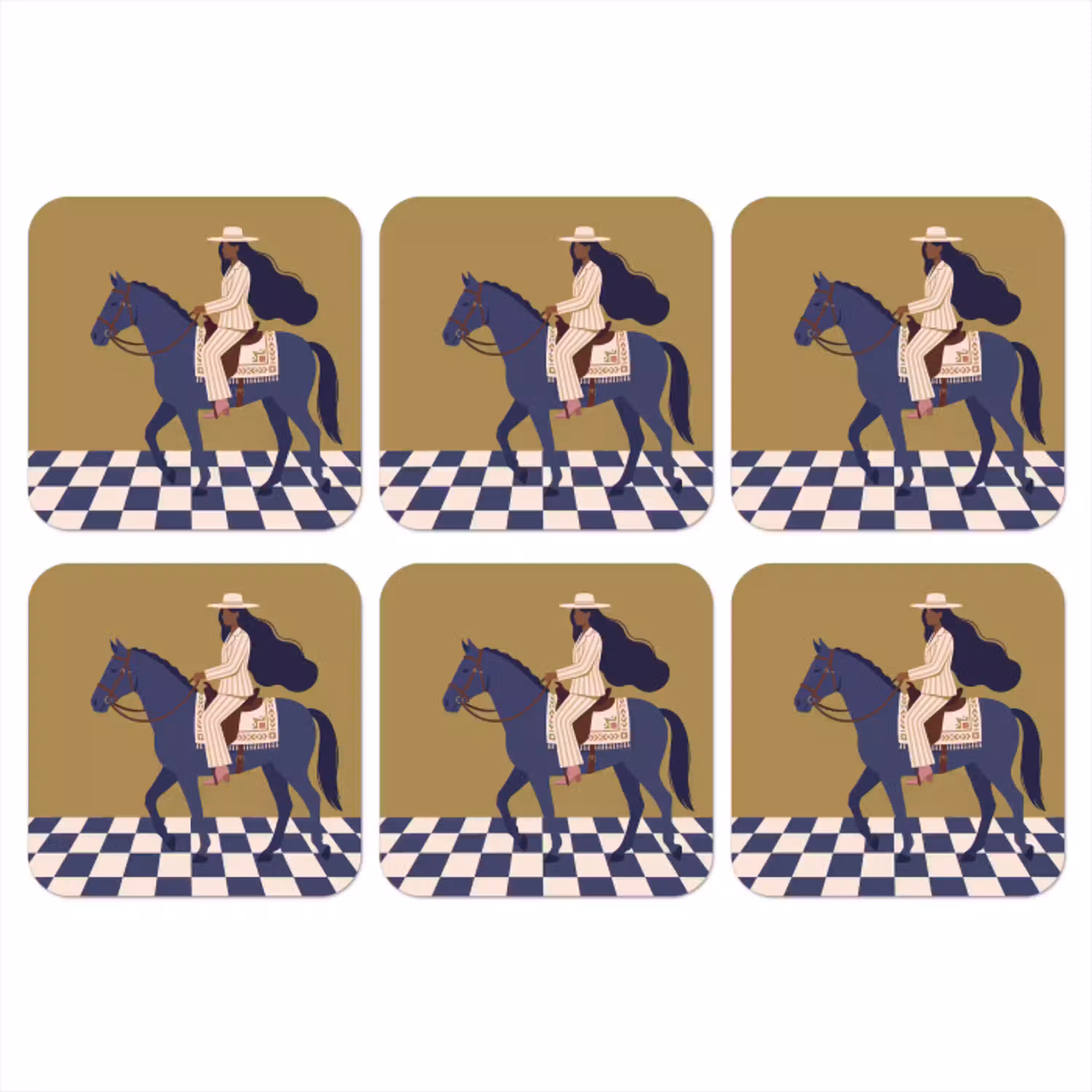 Vrouw - Paard - Rijden - Modern - Abstract onderzetter kurk middel -3d