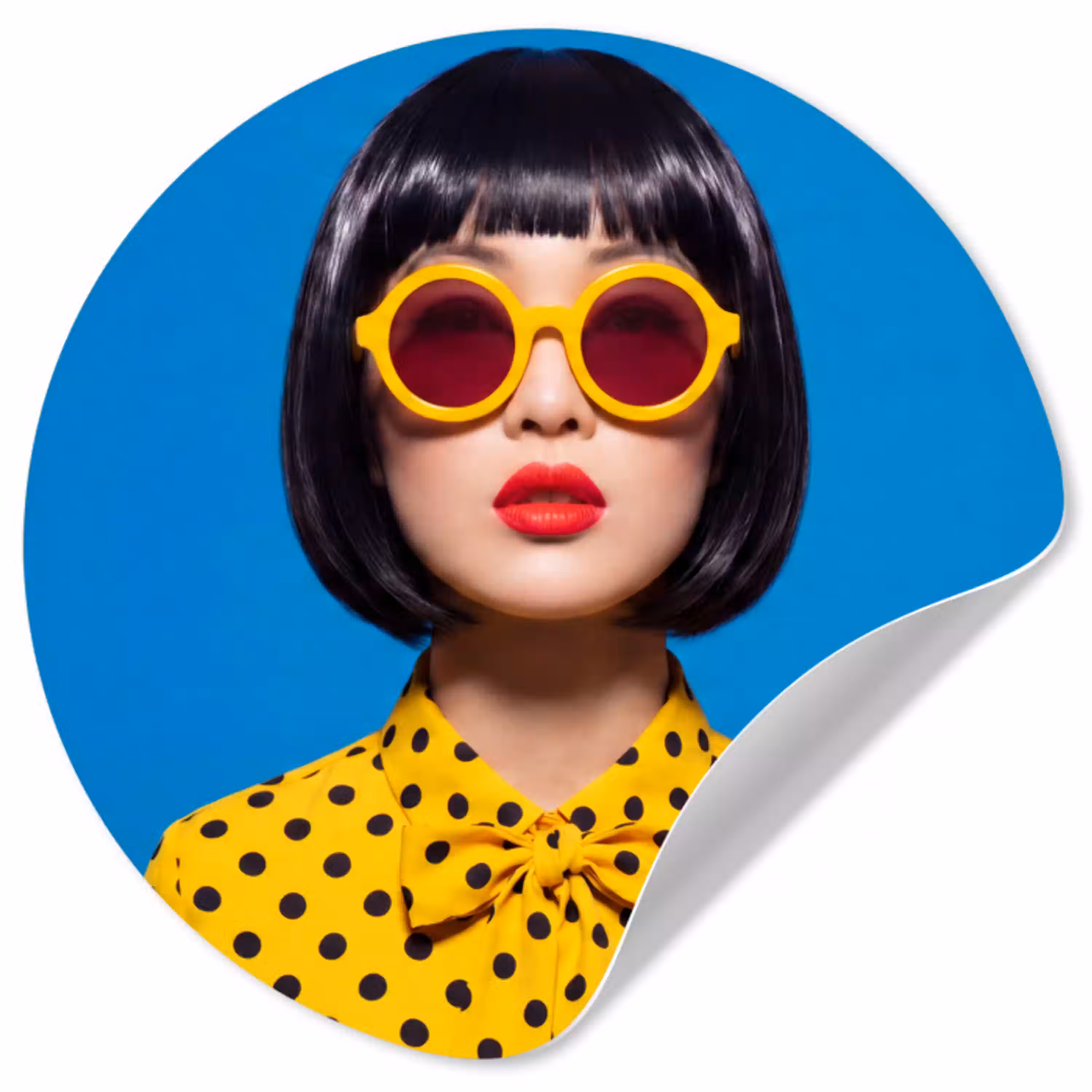 Vrouw - Zonnebril - Pop Art - Portret - Geel Wandcirkel behangsticker klein -3d