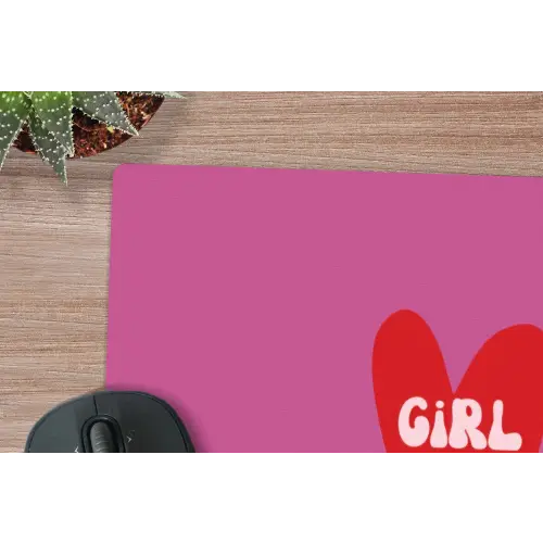 Girl power - Hart - Roze - Rood muismat rubber klein -closeup